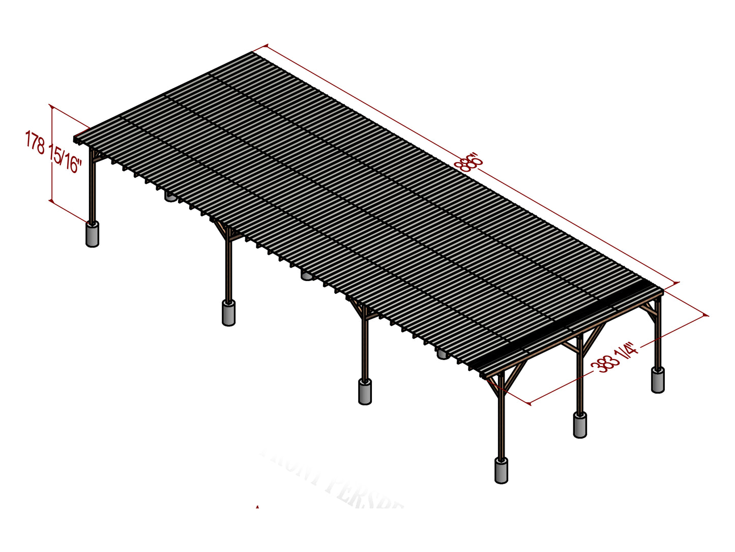 DIY Carport Plans - 32x72ft Single-Pitched Roof - Construction Blueprints, Material List, Cut List, and 3D Animation