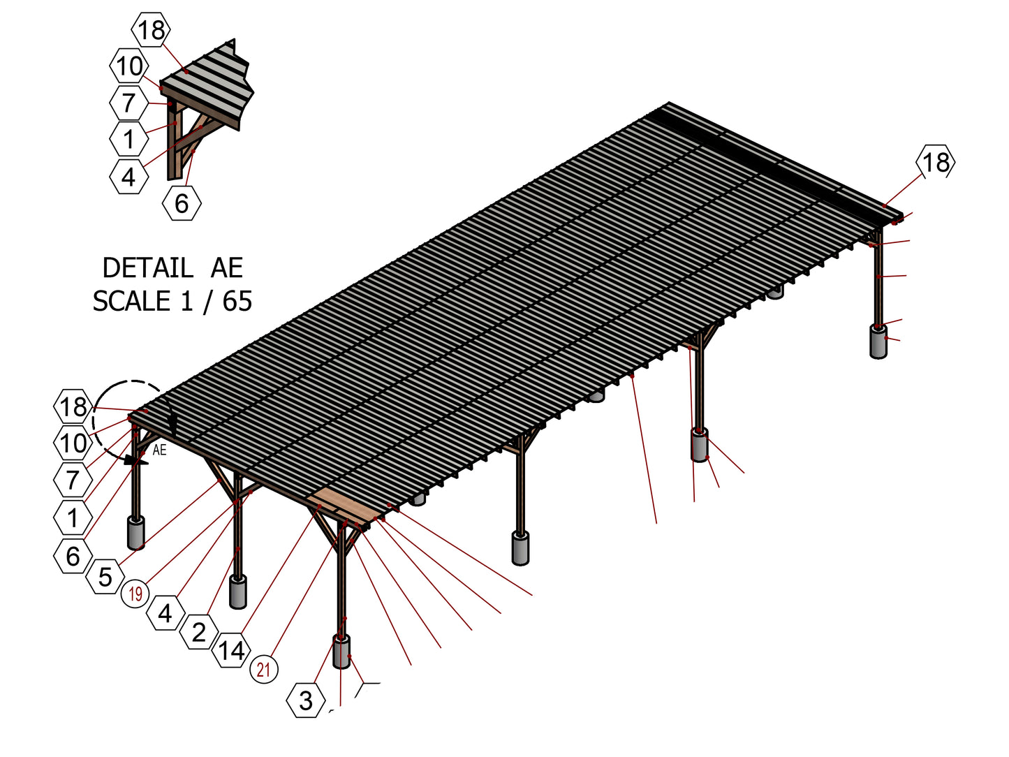 DIY Carport Plans - 32x72ft Single-Pitched Roof - Construction Blueprints, Material List, Cut List, and 3D Animation