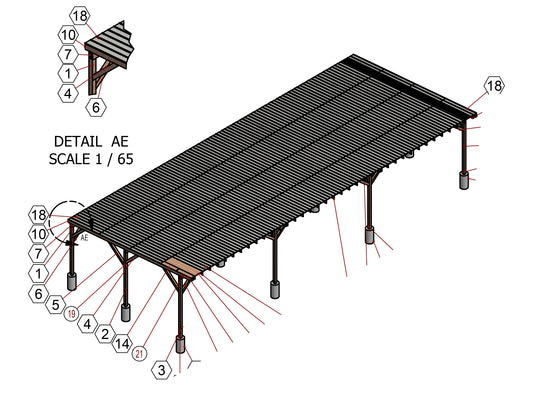 DIY Carport Plans - 32x72ft Single-Pitched Roof - Construction Blueprints, Material List, Cut List, and 3D Animation