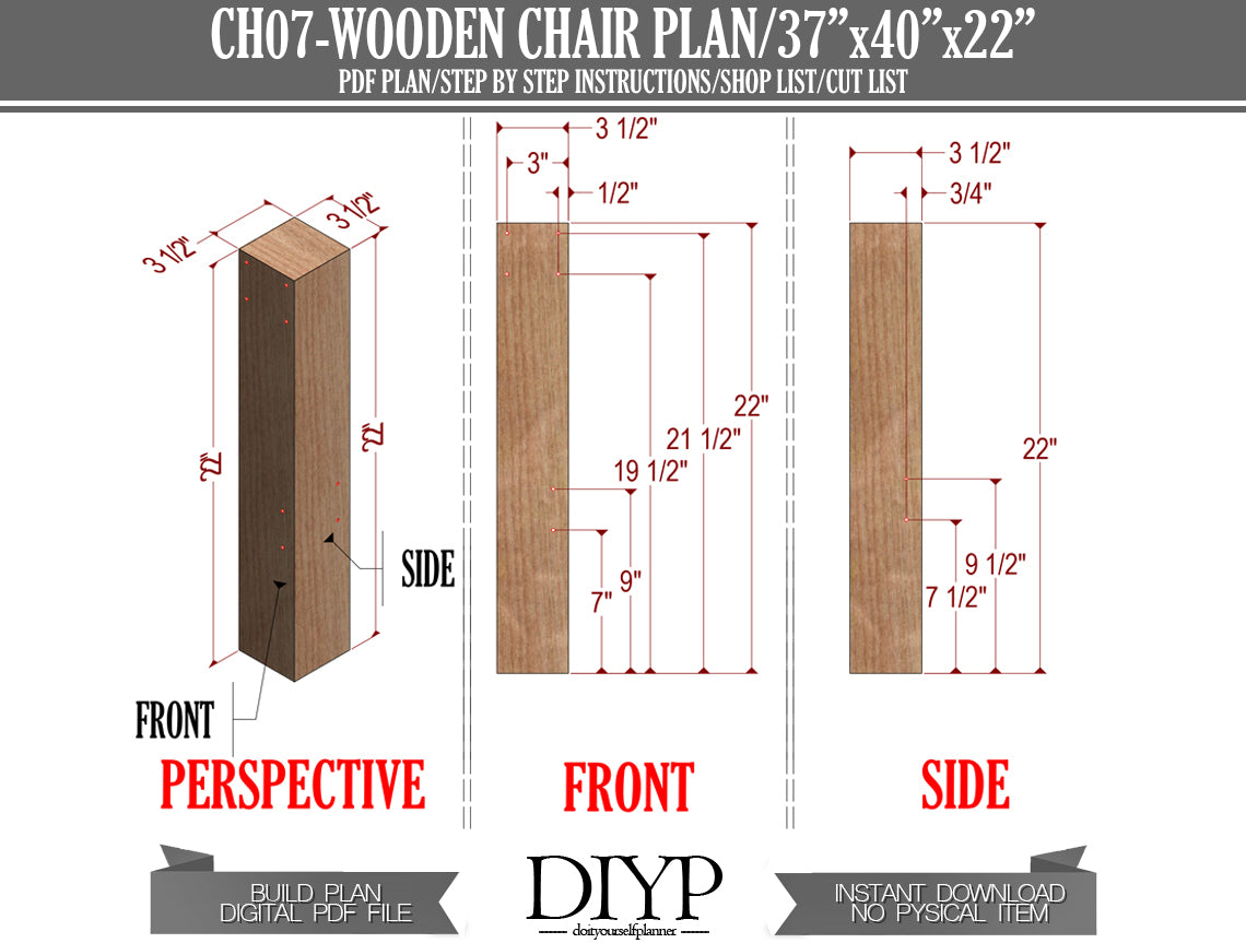 Wooden Chair plan, PDF chair plans, Woodworking plans for chair, blueprint for chair, Diy chair plan