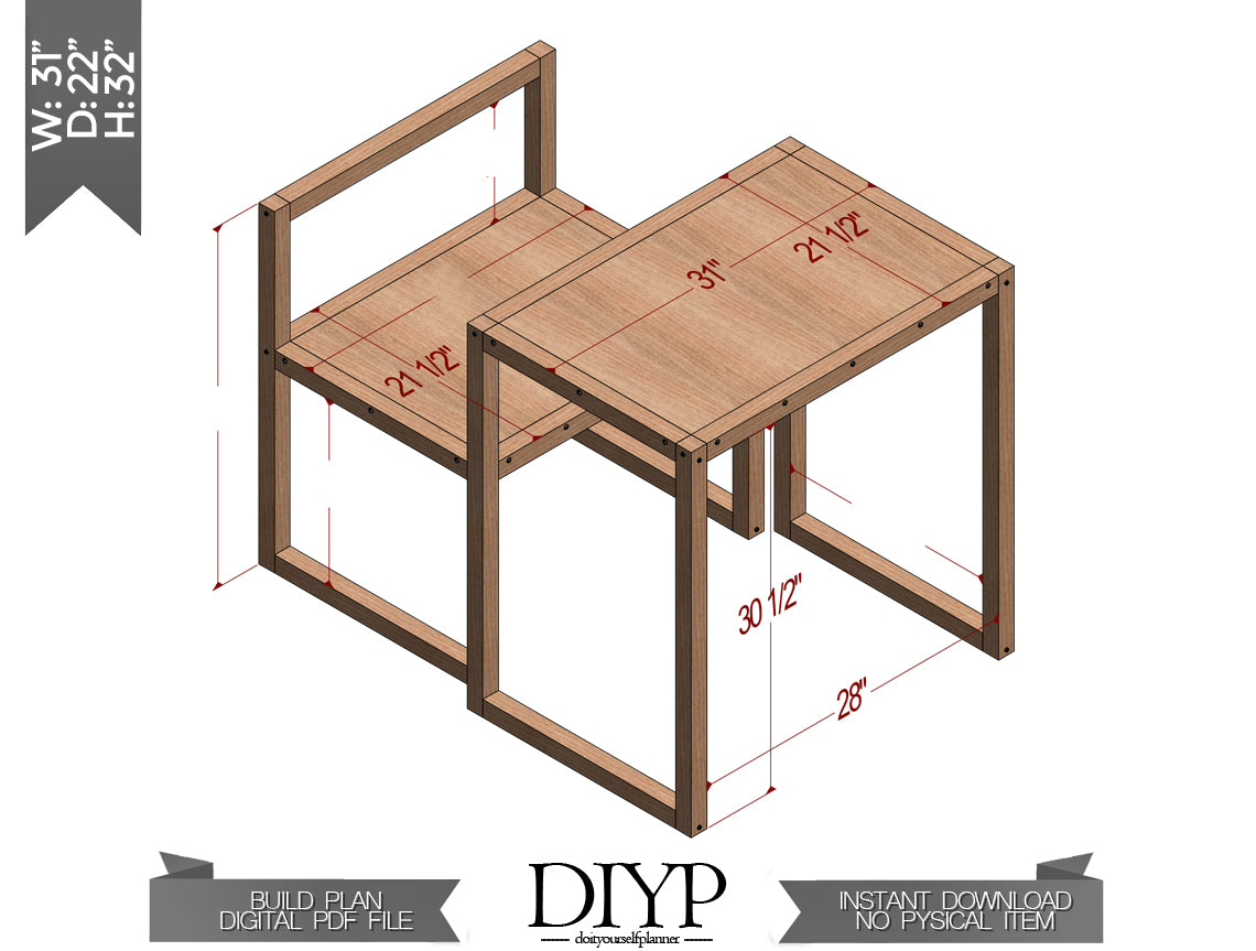 DIY 31x22 Inch Table and Chair Plan | 2x2 Lumber | Easy-to-Follow Woodworking Plans with Animation