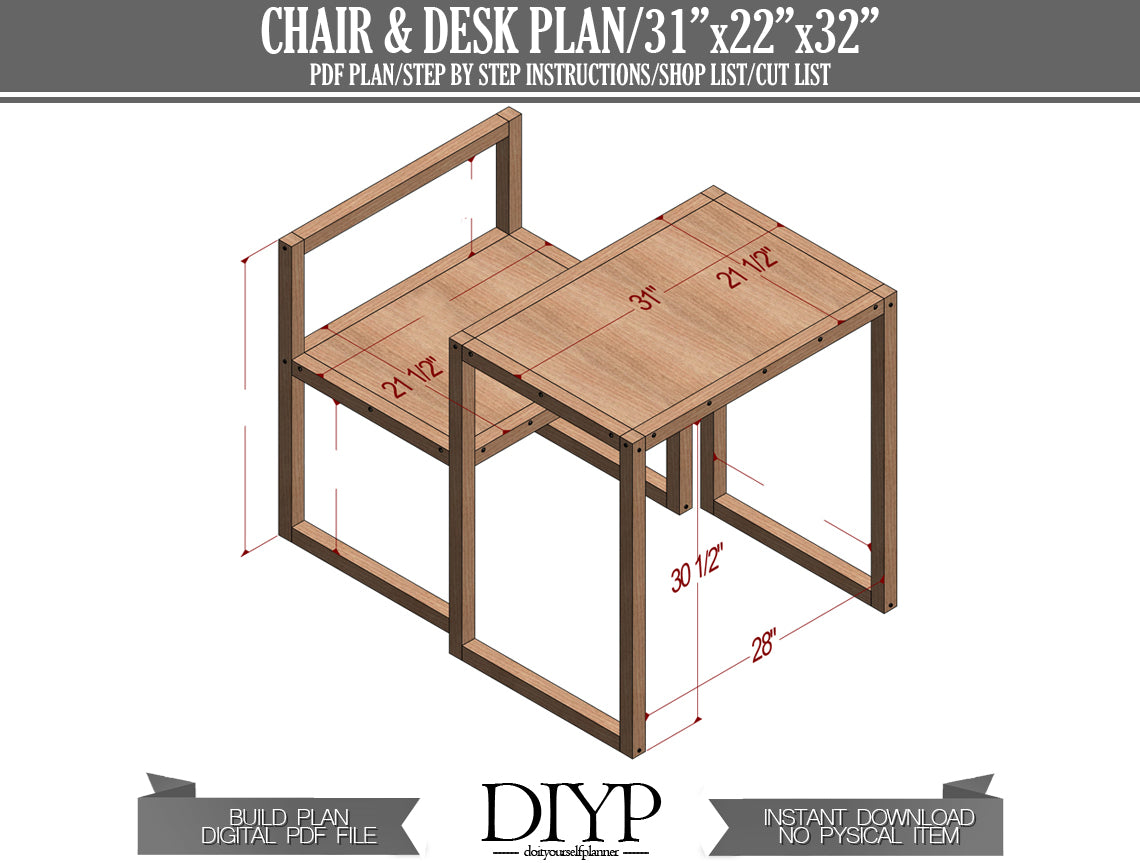 DIY 31x22 Inch Table and Chair Plan | 2x2 Lumber | Easy-to-Follow Woodworking Plans with Animation