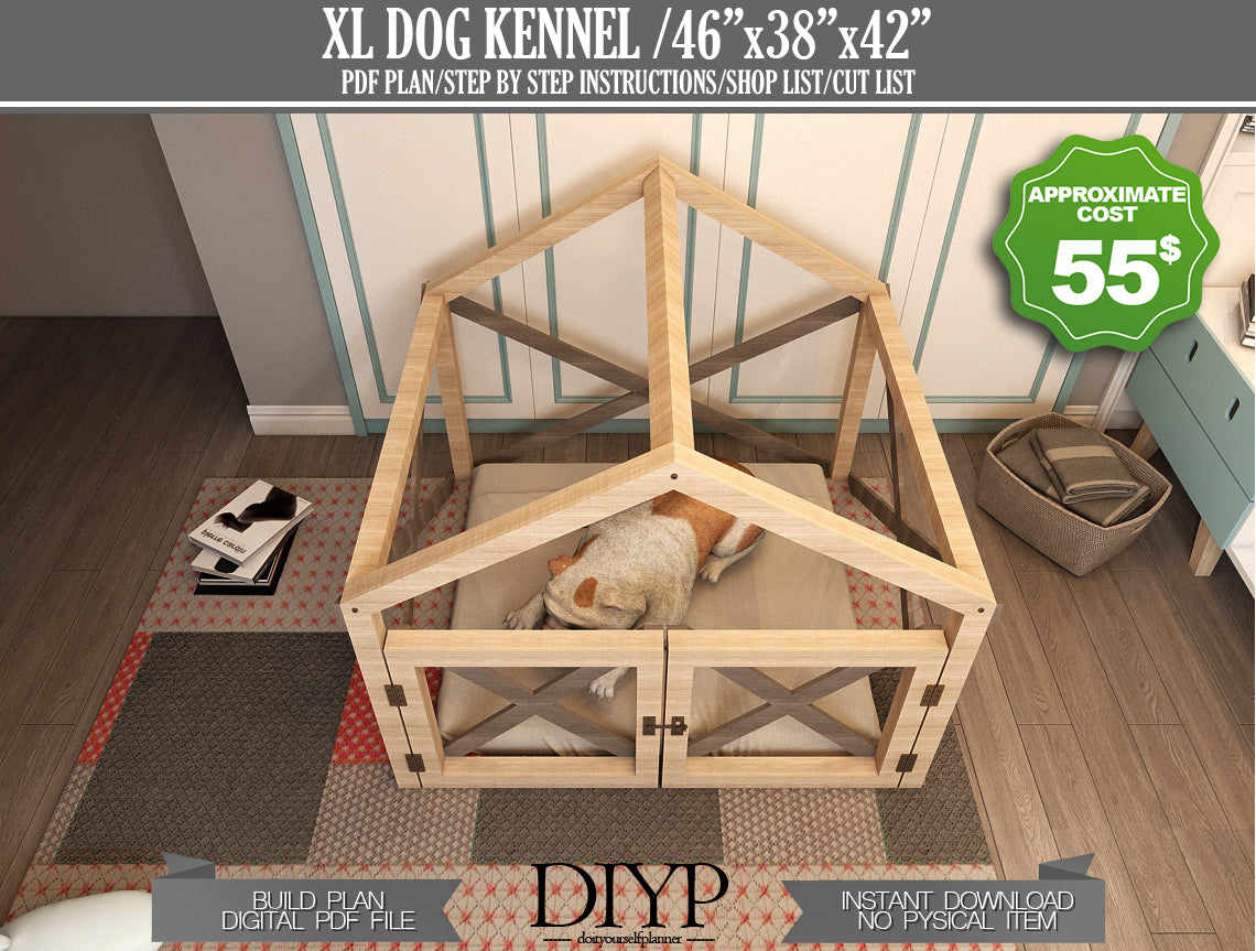 XL Dog Kennel Plans - DIY, Easy-to-Follow with Construction Animation, Shopping & Cutting Lists