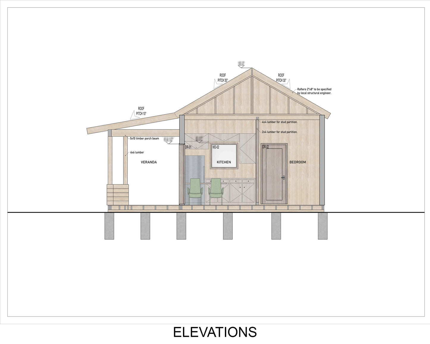 Modern Farmhouse House Plans with Veranda | 20x16 Single Story Home | Printable PDF | Instant Download