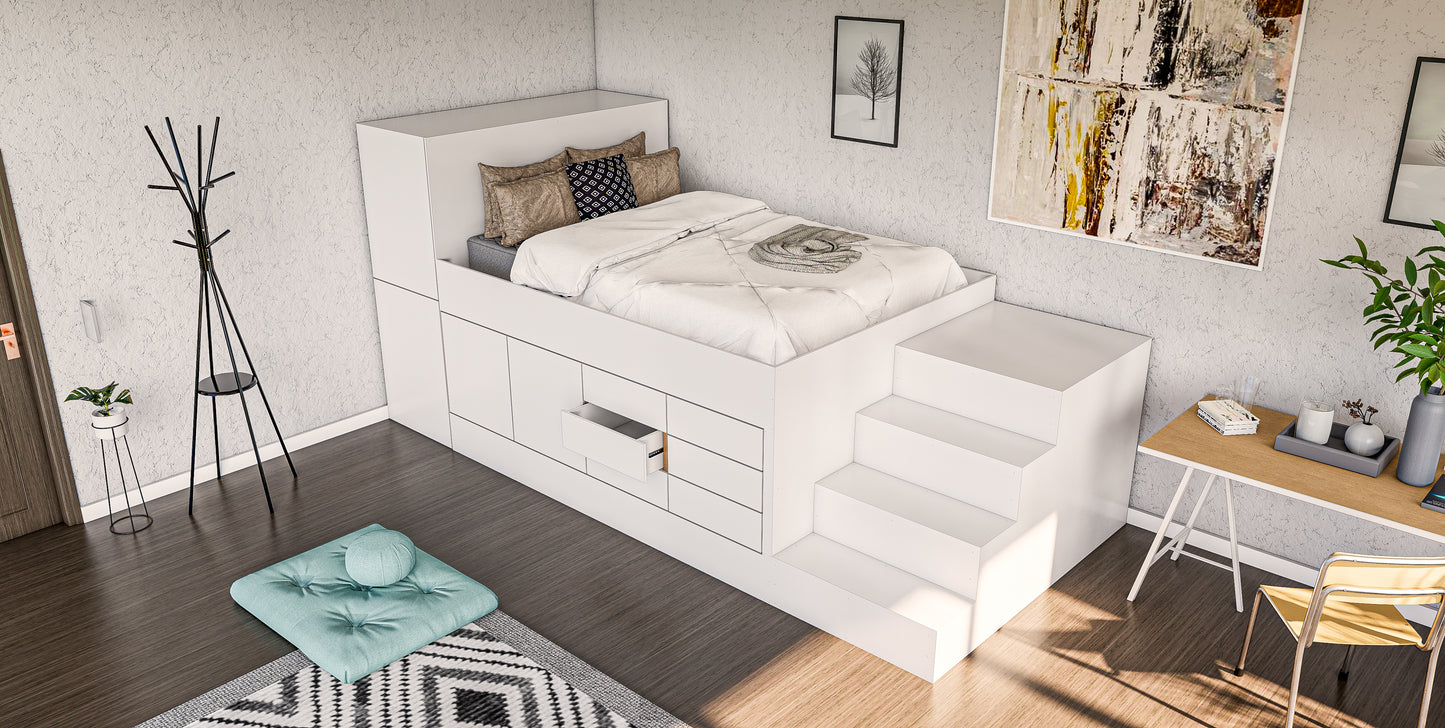 Queen Size Bunkbed Plan, Wooden Bed with Drawers: DIY Woodworking Plans & Animation
