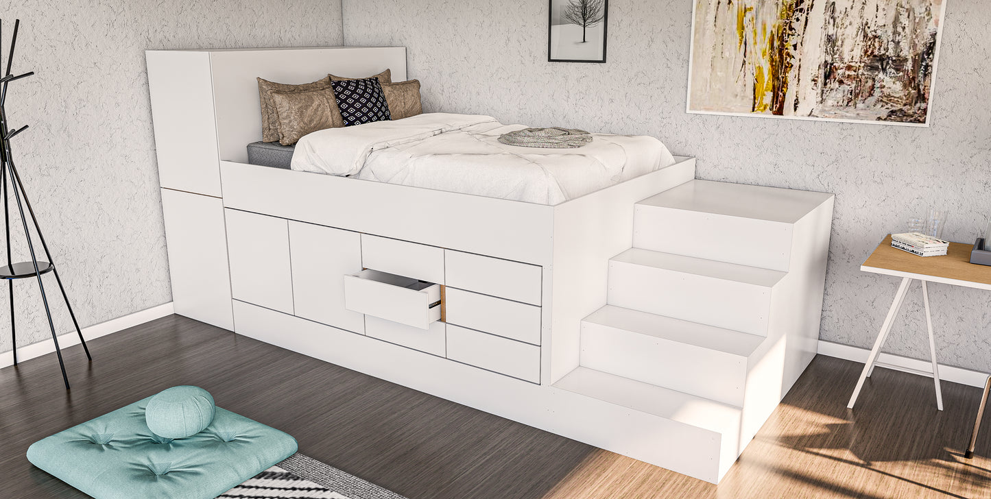 Queen Size Bunkbed Plan, Wooden Bed with Drawers: DIY Woodworking Plans & Animation