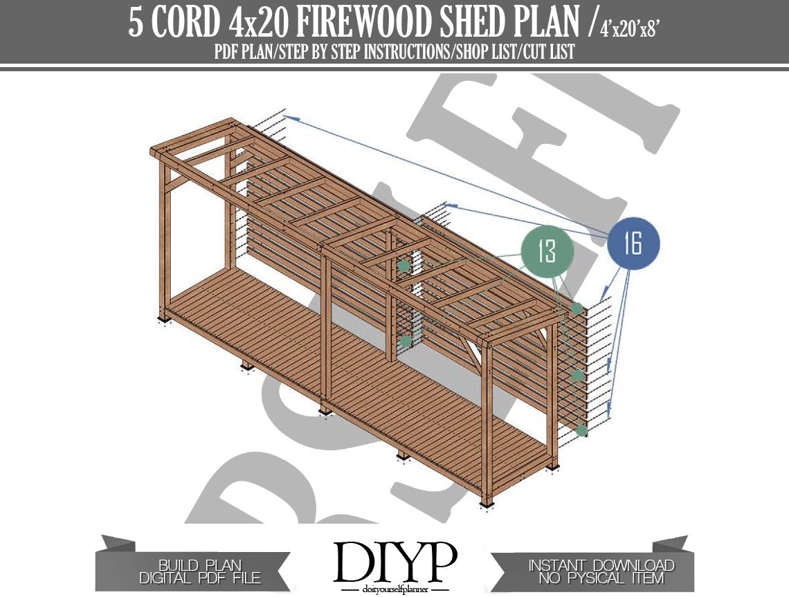 4x20 Firewood Shed Plans with Construction Animation | DIY Woodworking Project | Instant Download