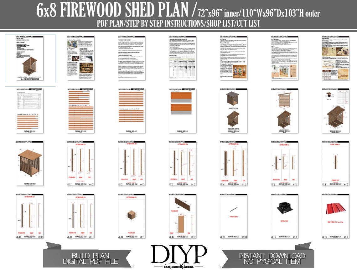 DIY Firewood Shed Plans - 6x8ft with Construction Animation, Cutting List & More!