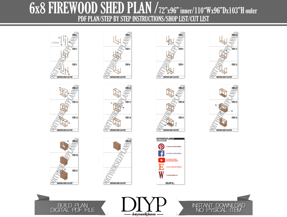 DIY Firewood Shed Plans - 6x8ft with Construction Animation, Cutting List & More!