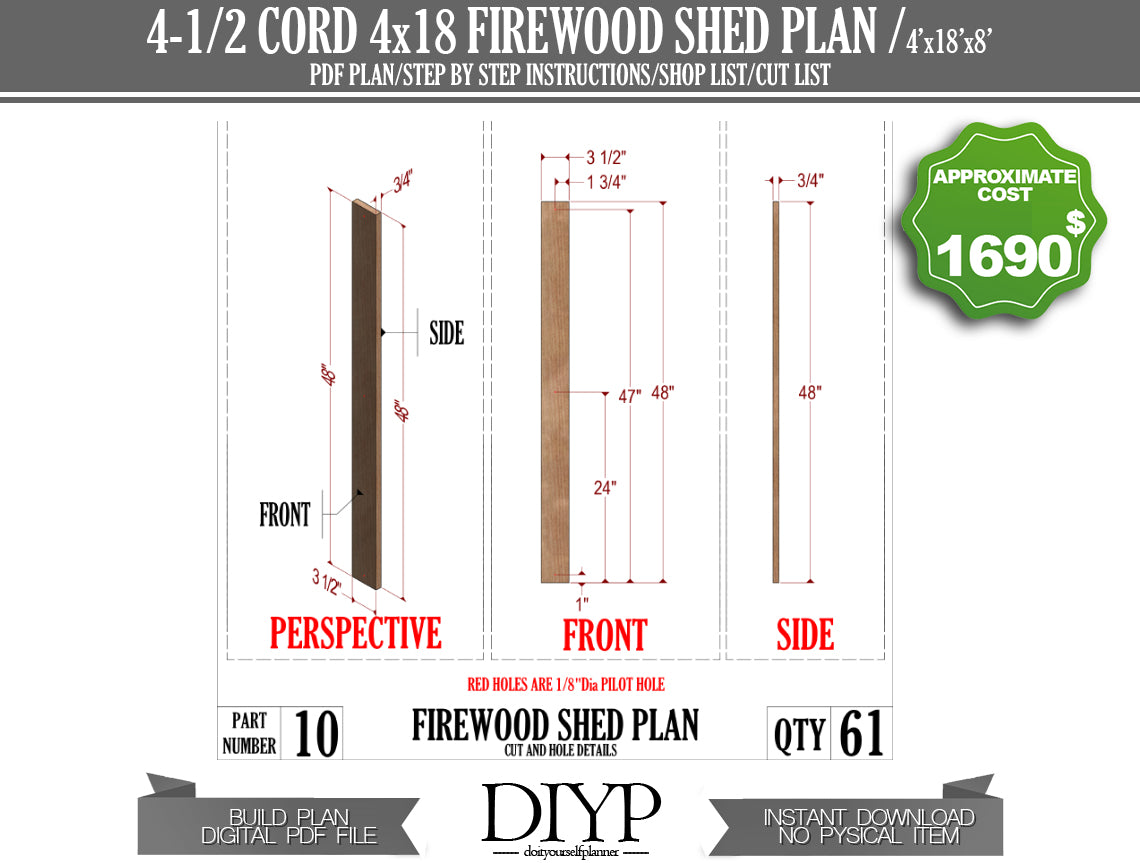 4x18 Firewood Shed Plans with Construction Animation, Shopping List, Cut List & More!