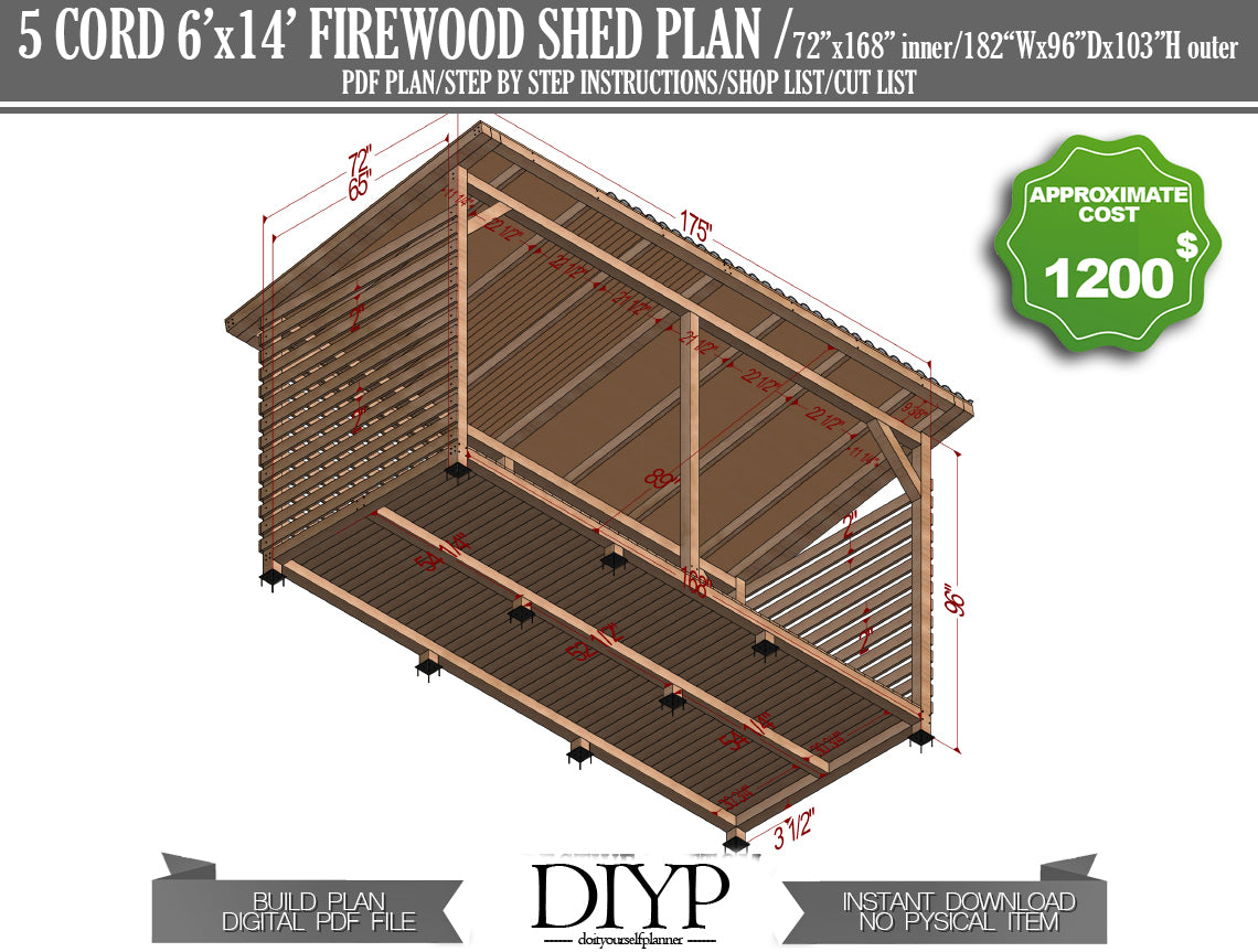 6x14 Firewood Shed Plans - DIY Woodworking Project with Construction Animation, Shopping List, Cut List & More!