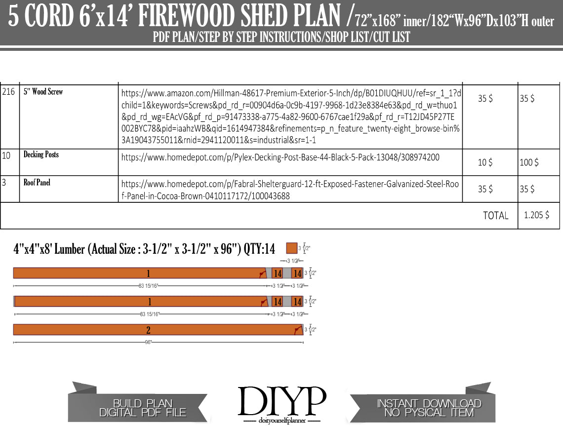 6x14 Firewood Shed Plans - DIY Woodworking Project with Construction Animation, Shopping List, Cut List & More!