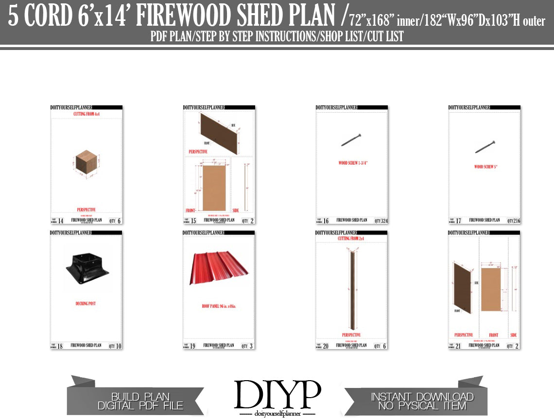 6x14 Firewood Shed Plans - DIY Woodworking Project with Construction Animation, Shopping List, Cut List & More!