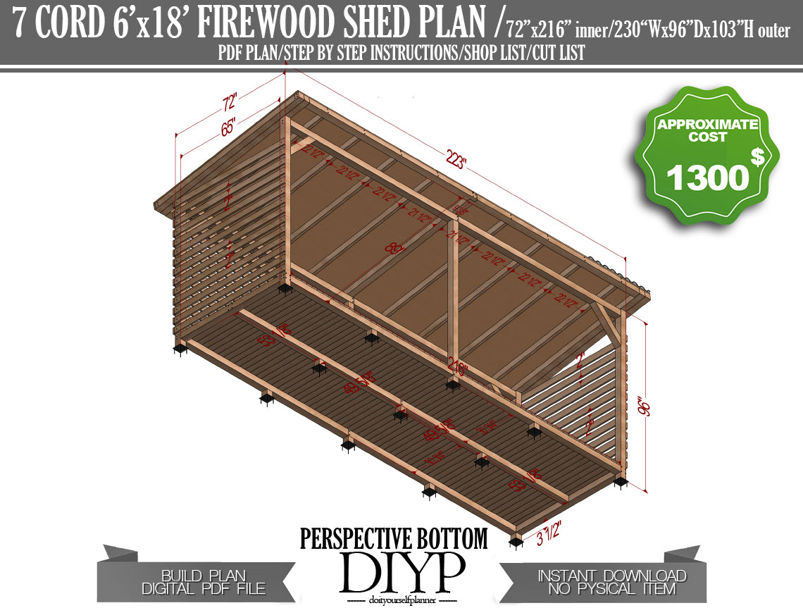 DIY Firewood Shed Plans - 6x18ft with Construction Animation, Shopping List & Cutting List