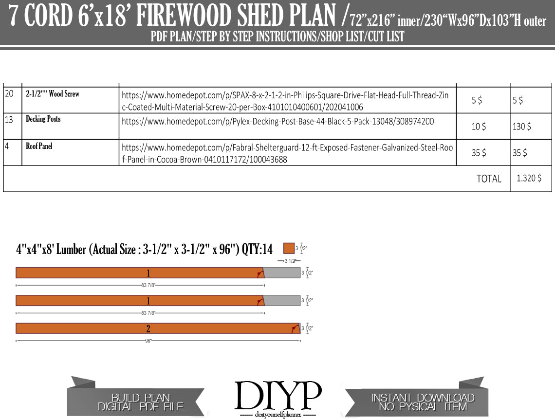 DIY Firewood Shed Plans - 6x18ft with Construction Animation, Shopping List & Cutting List