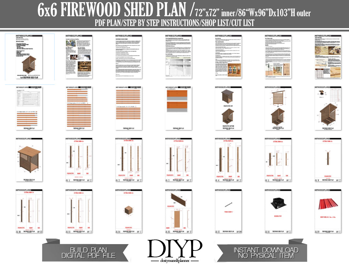 DIY Firewood Shed Plans - 6x6 Feet - Easy to Build with Construction Animation, Shopping List, Cut List & More!