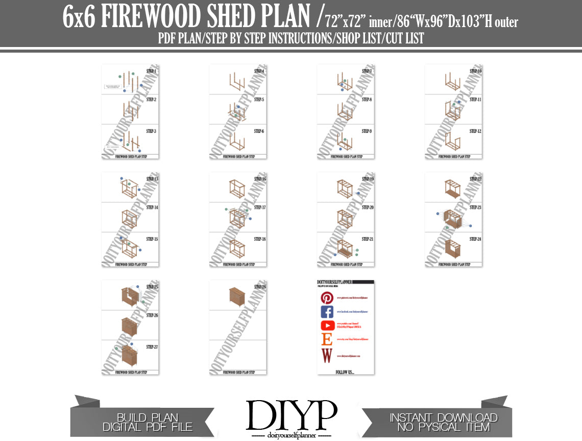 DIY Firewood Shed Plans - 6x6 Feet - Easy to Build with Construction Animation, Shopping List, Cut List & More!