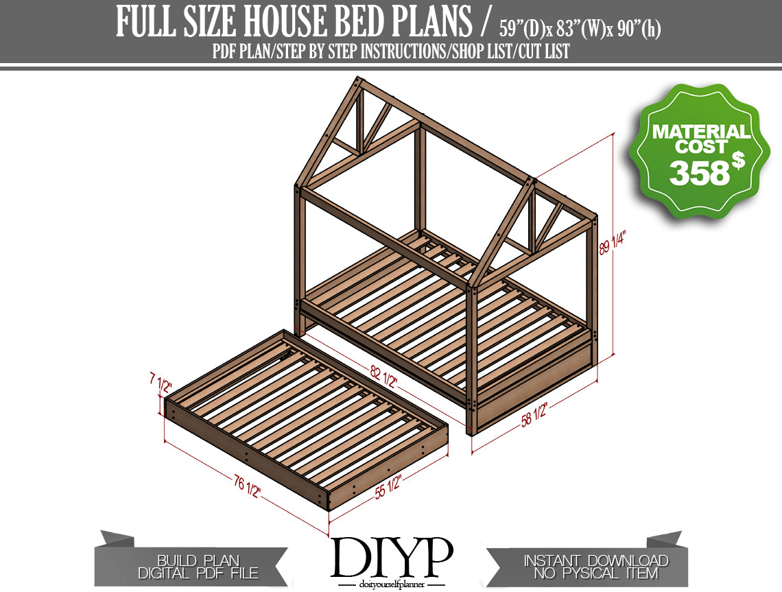 Full Size House Bed Plan