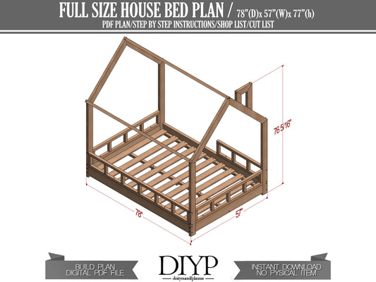 Full Size House Bed with Wood Chimney Plans