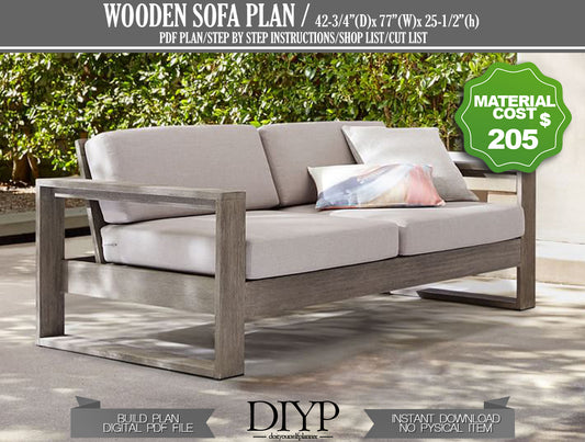 Modern Sofa Woodworking Plans - DIY Sofa with Construction Animation, Shopping List & Cutting List