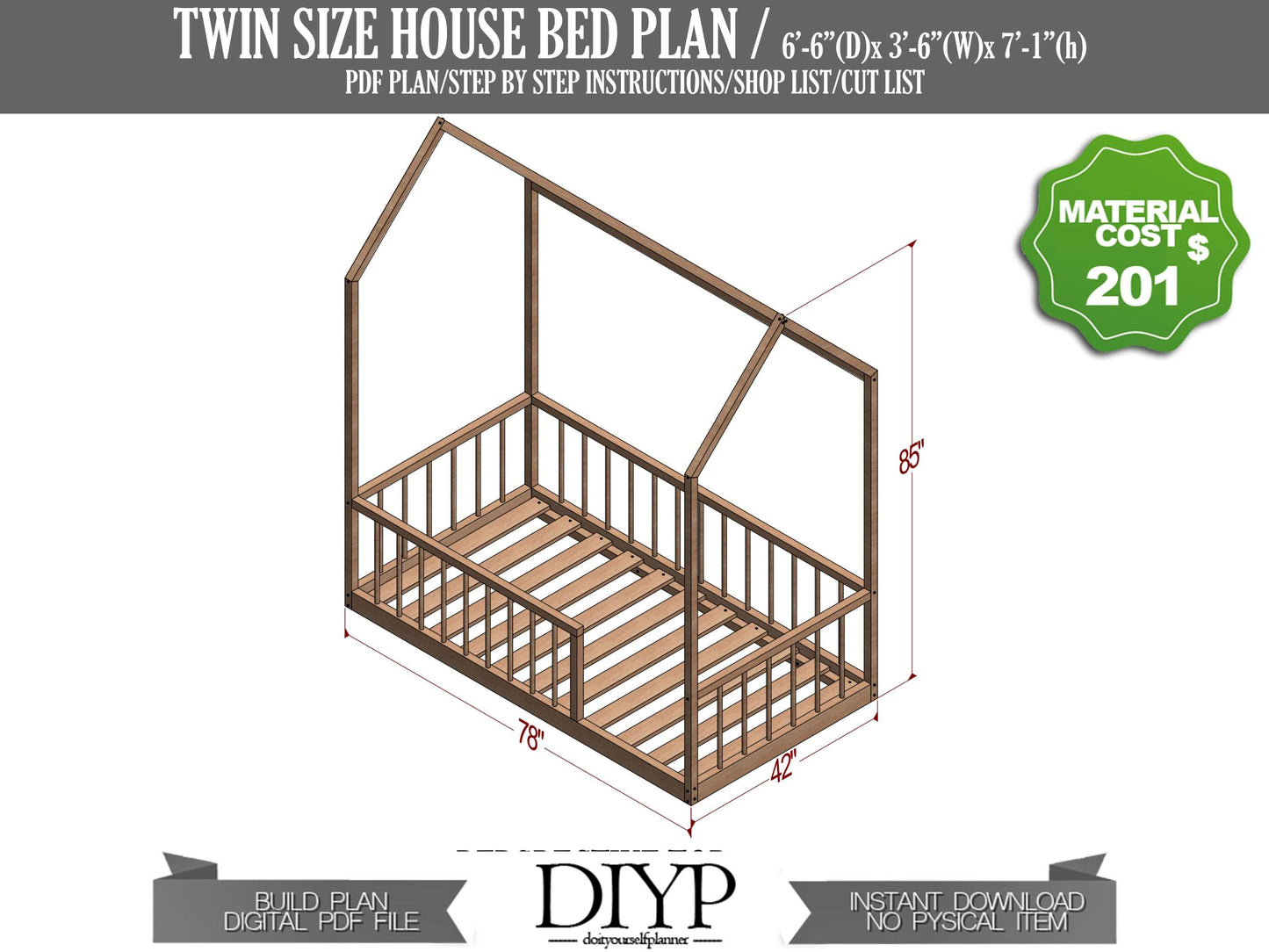 Create Enchanting Twin Size Montessori House Bed Frame | Comprehensive DIY Woodworking Plan with Parts List, Shopping Guide, and Animation