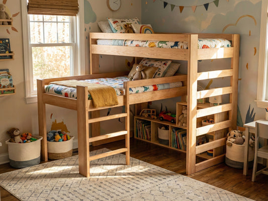 Twin Over Twin L-Shaped Bunk Bed Plans – DIY Woodworking PDF Blueprint