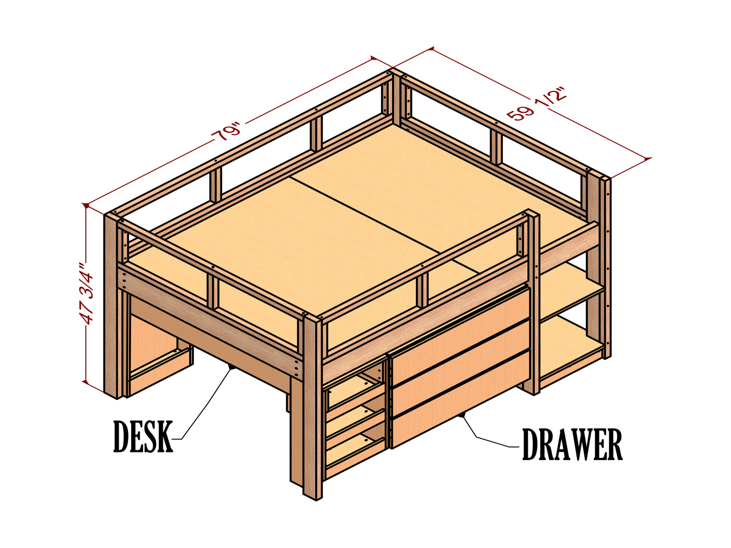 Maximize Bed Space & Fun! DIY Full-Size Bunk Bed with Storage, Desk & Drawers (Woodworking Plan)