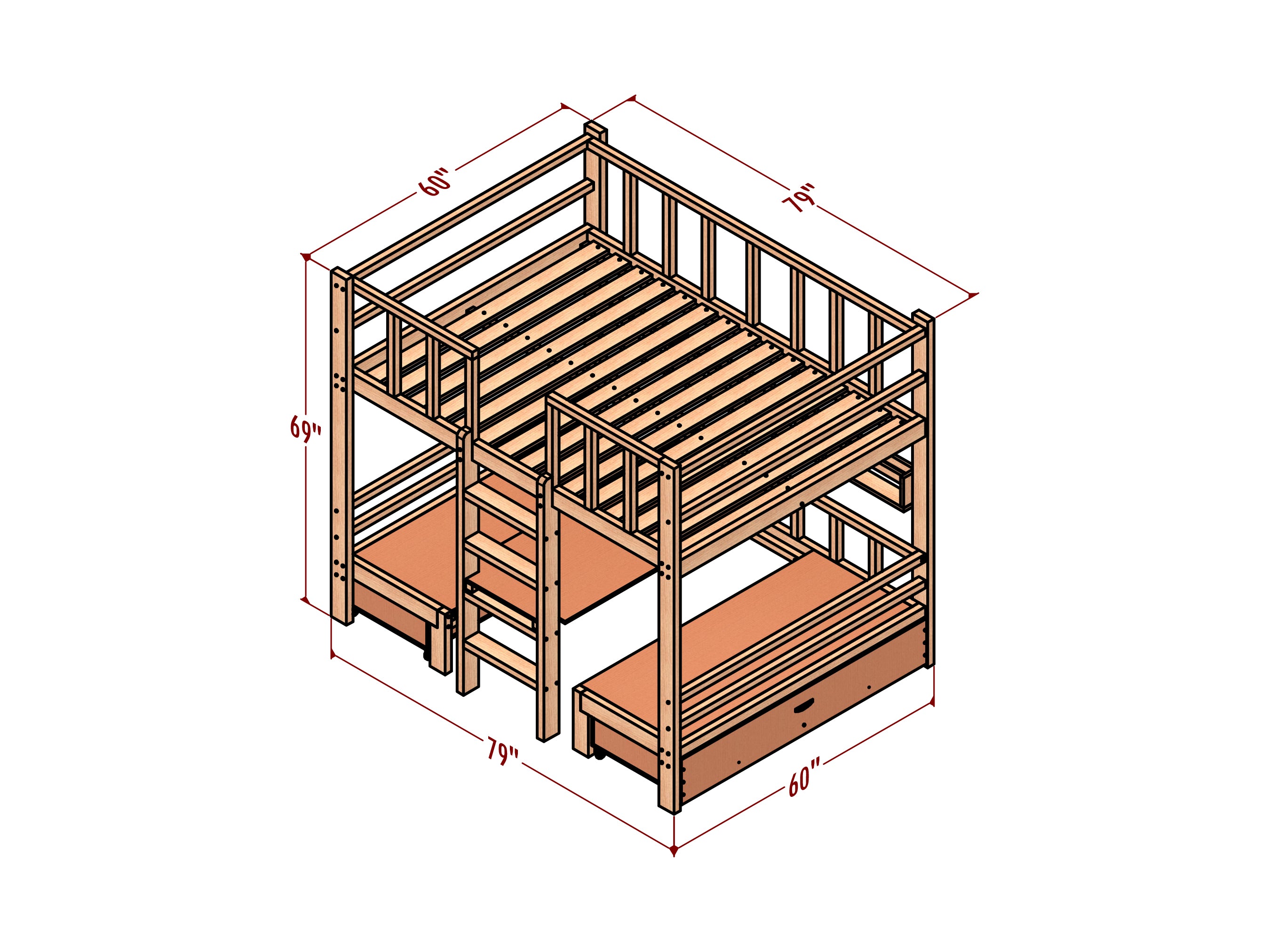 Diy plans for bunk bed, bunkbed blueprints, affordable bunkbed ...