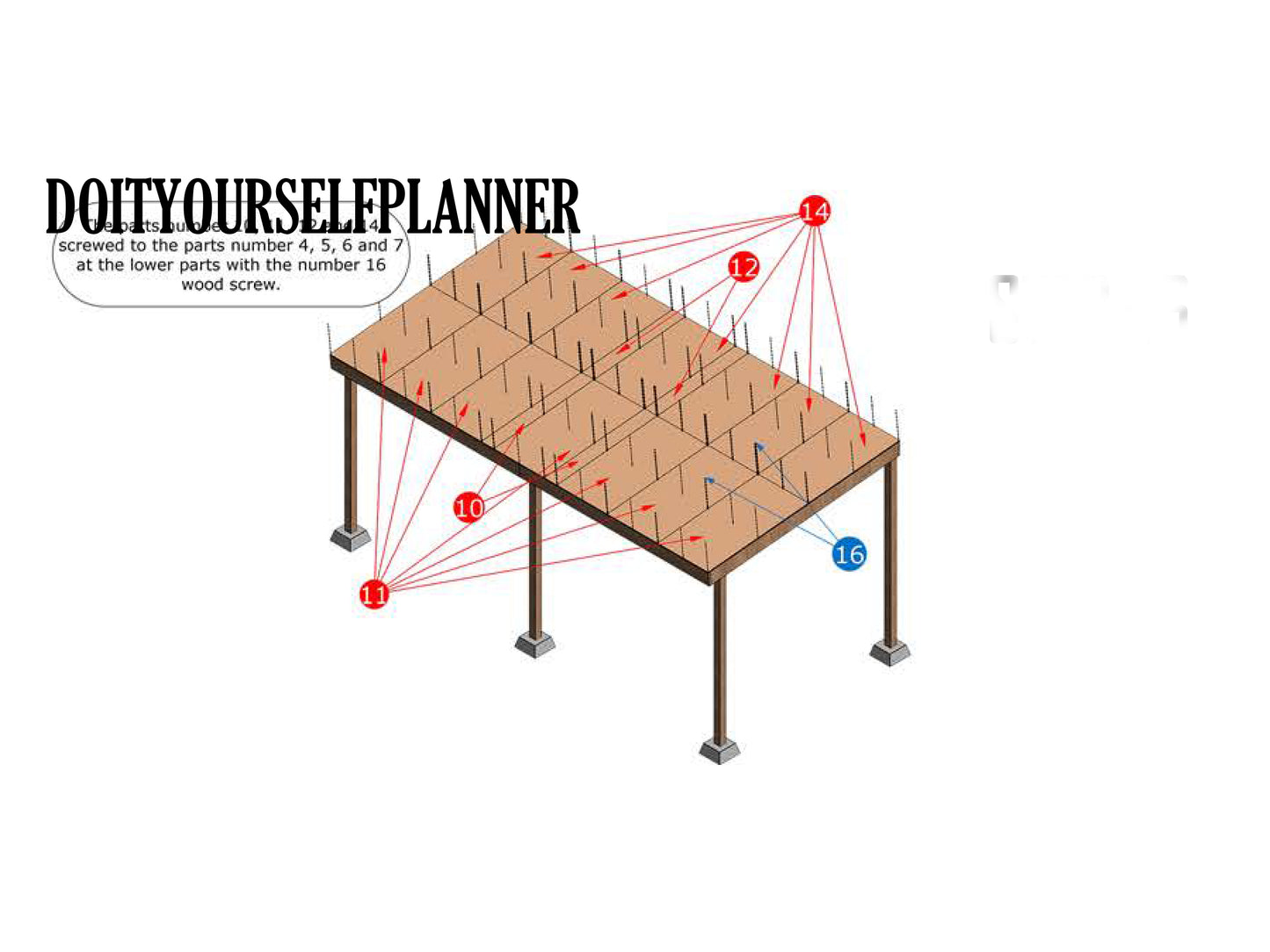 14x30 Carport Plans with Single-Pitched Roof - DIY Woodworking Blueprints, Construction Animation, and Cut List