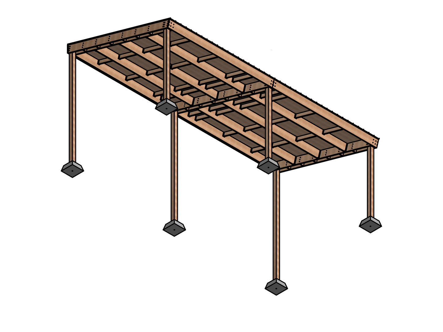 14x30 Carport Plans with Single-Pitched Roof - DIY Woodworking Blueprints, Construction Animation, and Cut List