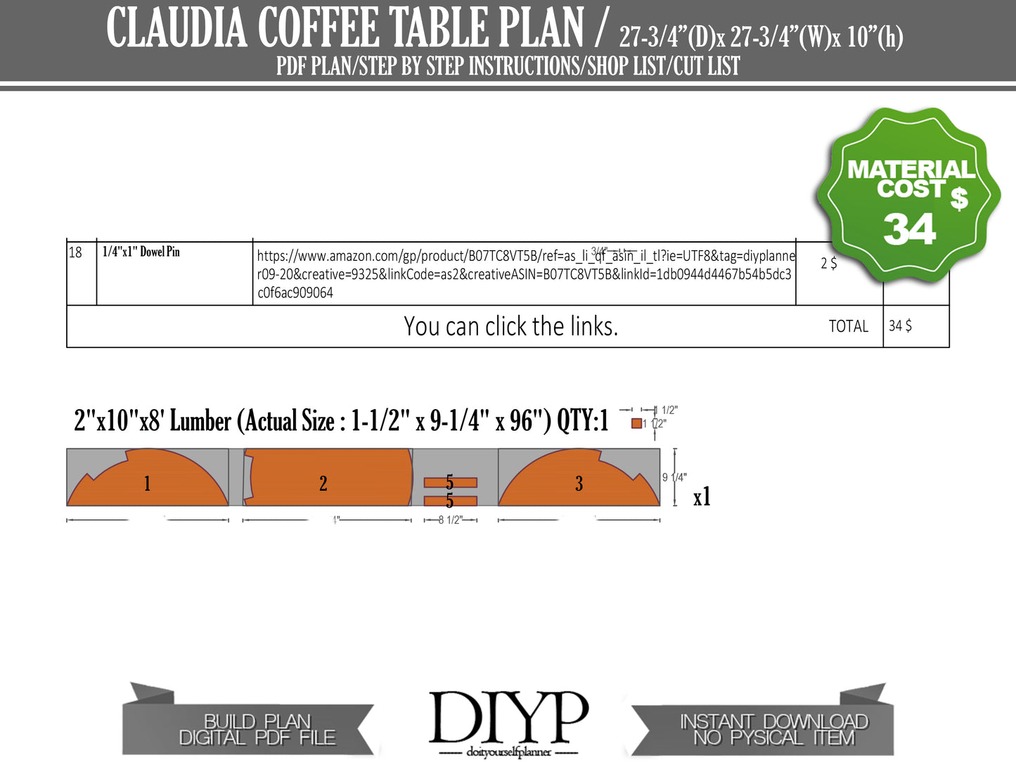 DIY Round Coffee Table Plans - Modern 28" Design with Construction Animation & Full Cut List