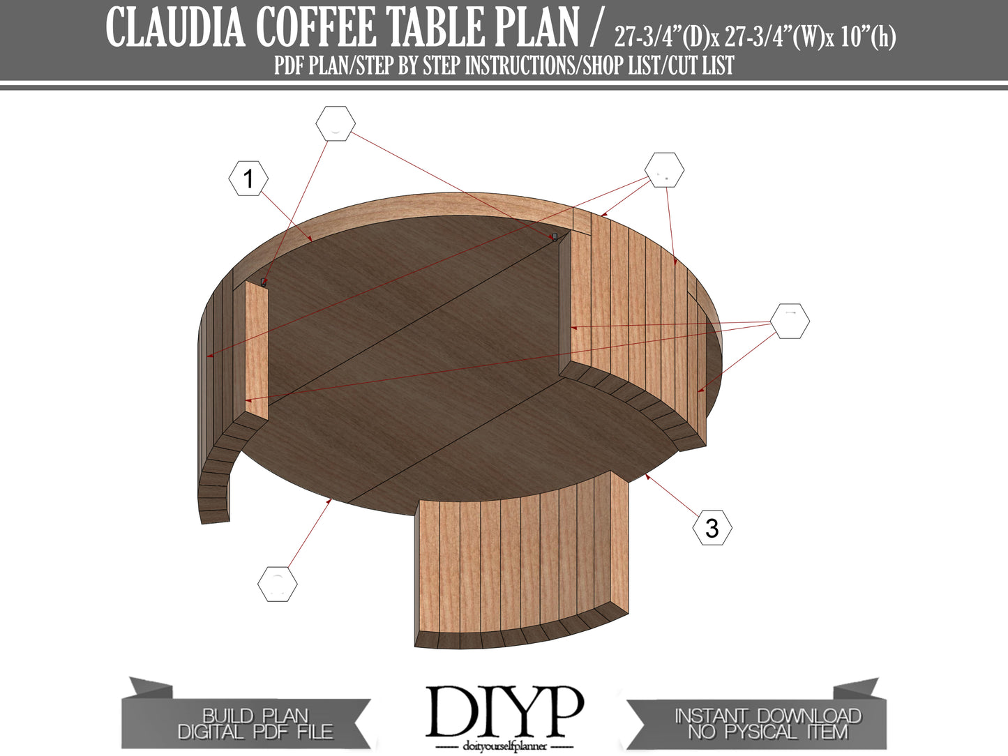 DIY Round Coffee Table Plans - Modern 28" Design with Construction Animation & Full Cut List