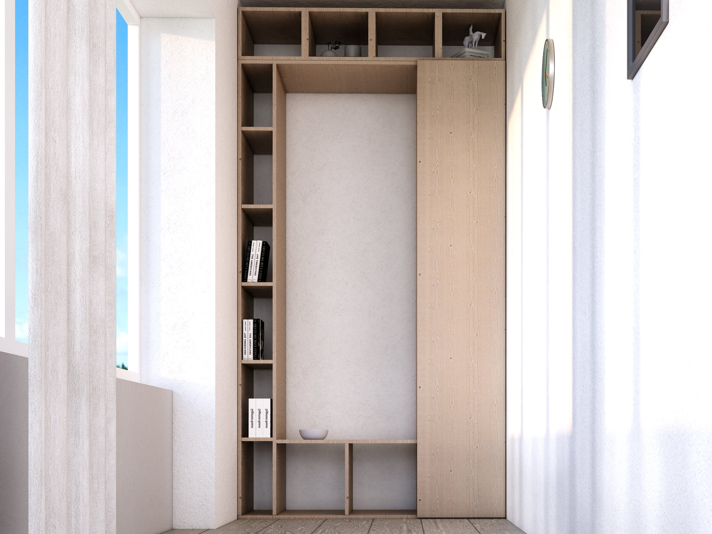 107x56 Inch DIY MDF Storage Unit with Shelves, Cabinet, and Bench
