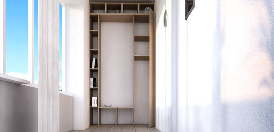 107x56 Inch DIY MDF Storage Unit with Shelves, Cabinet, and Bench