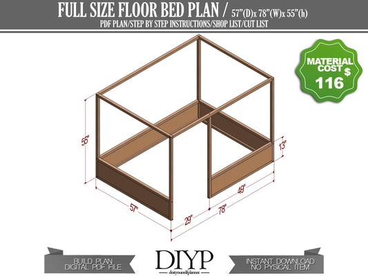 Elevate Your Bedroom with a DIY Full Size Floor Bed Frame Plan | Create Your Dream Bed Today!