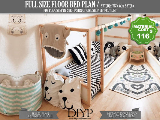 Full size Montessori Kids' Bed Woodworking Plans