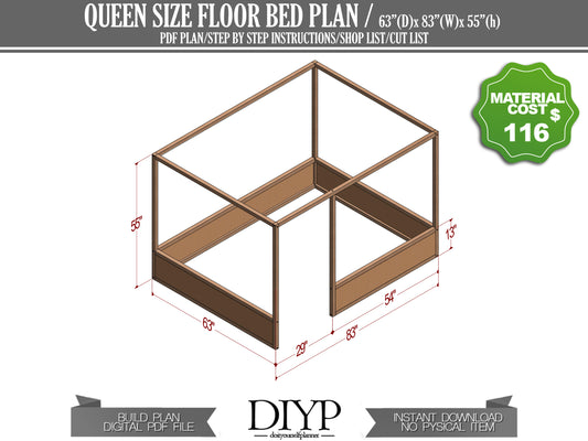 Queen size Montessori Kids' Bed Woodworking Plans