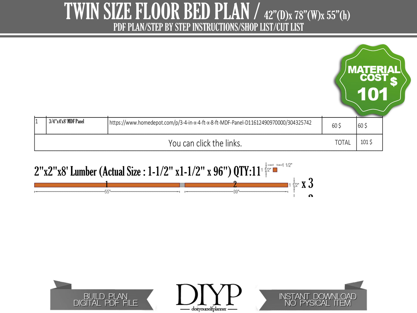 Twin size Montessori Kids' Bed Woodworking Plans