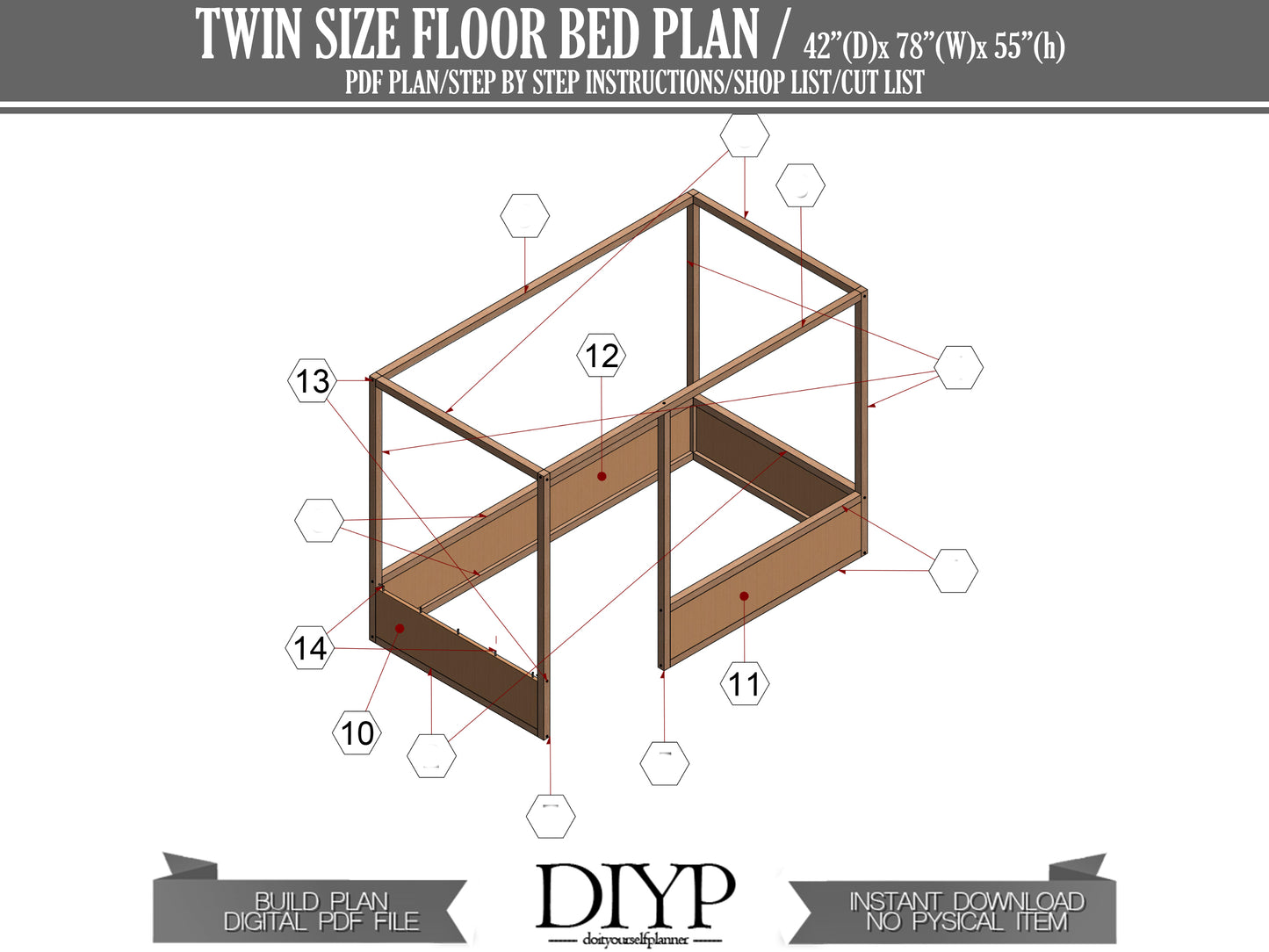 DIY Twin size Floor Bed plan, build plans for floor bed