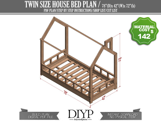 Twin Size House Bed with Wood Chimney Plans