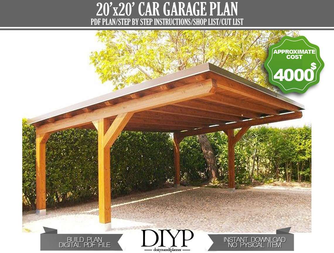 Car Garage Plans Diy - Carport for Two Car - Canopy Plans - Wooden Car Port