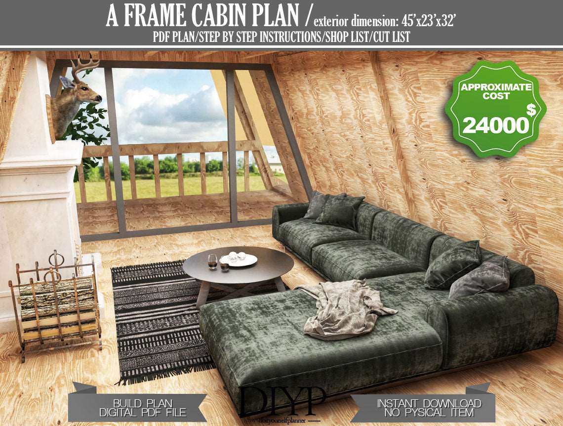 A Frame Cabin Plans, Wooden tiny house plan, Vacation House plan, Wooden house plan