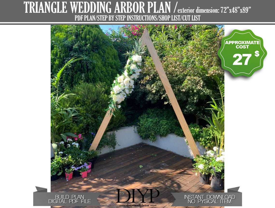 Triangle wedding arch frame plans, build plan for wedding arbor, diy wedding trellis