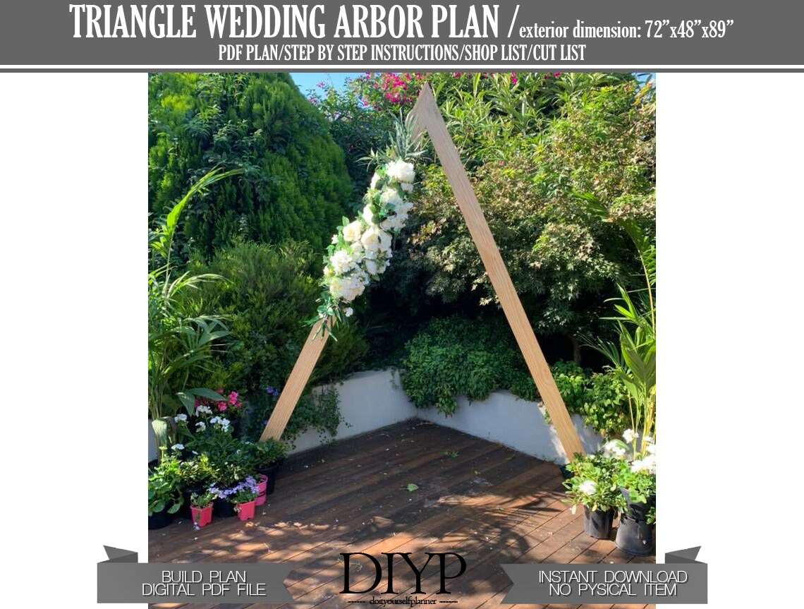 Triangle wedding arch frame plans, build plan for wedding arbor, diy wedding trellis