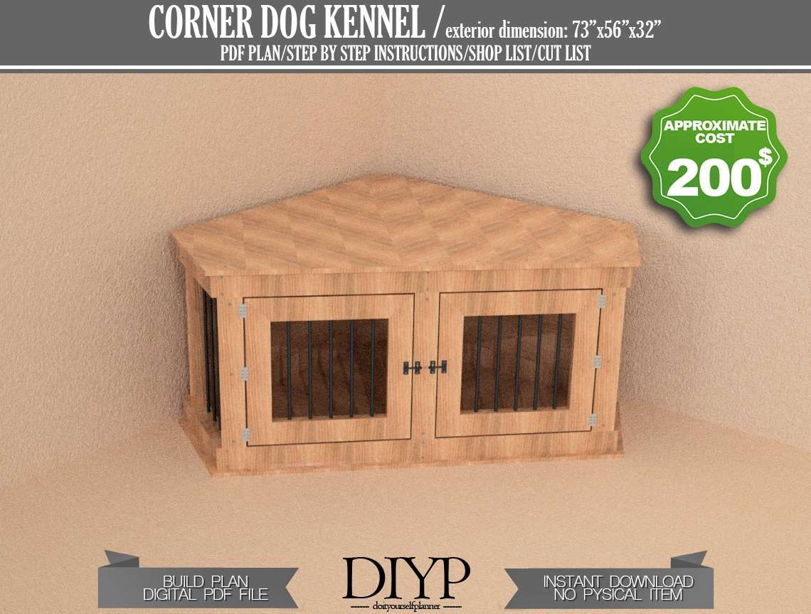 Corner Dog Crate for diy woodworking plan - Dog Furniture - Build own Easy and Cheap dog crate