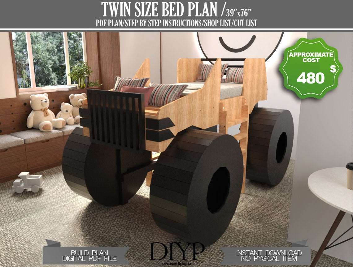 DIY Plans for Kid's Bed - Twin Size Bed Frame Build Instructions, Toddler bed frame