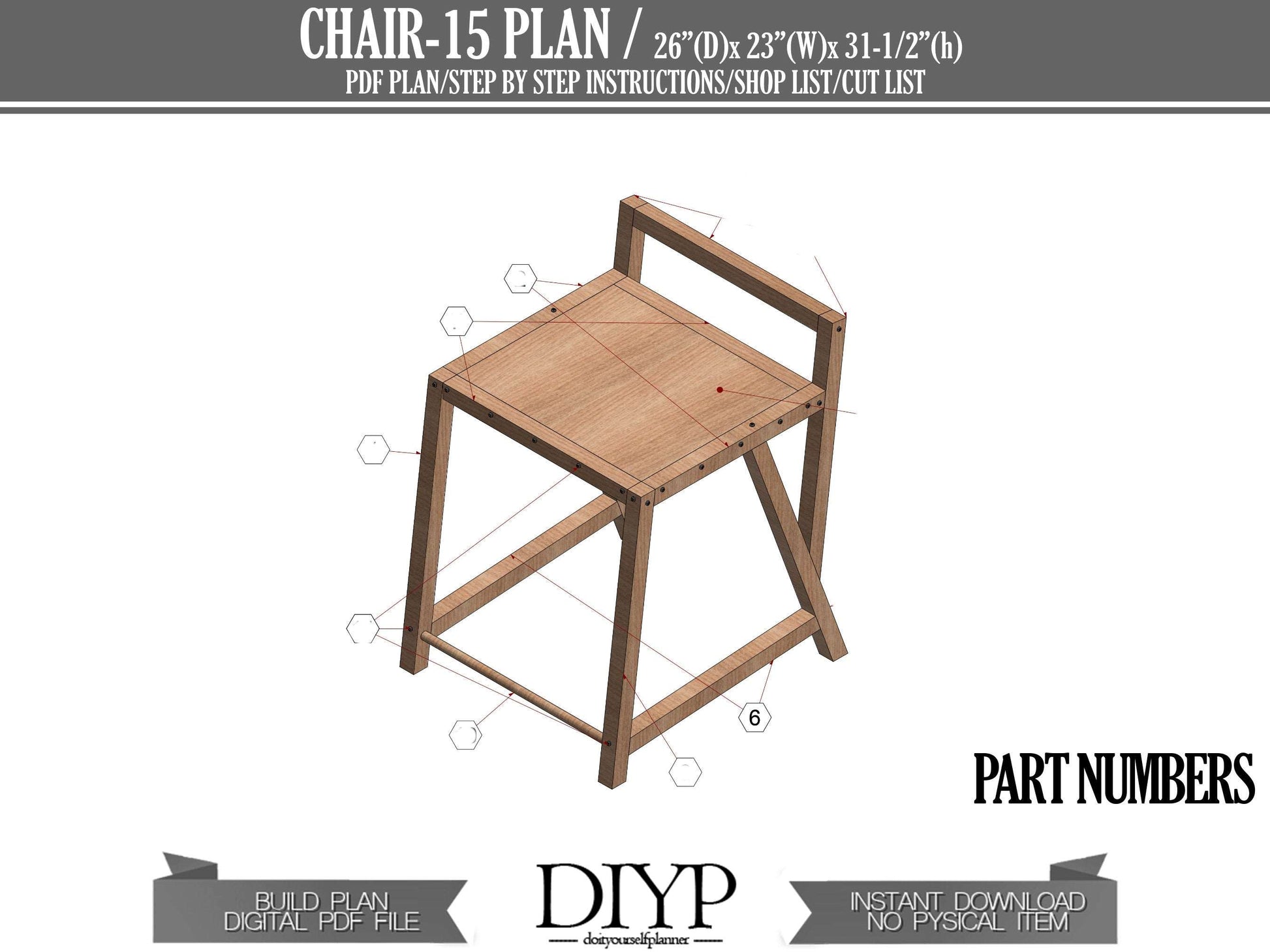 Modern Chair plan, DIY Wooden Bar Stool, Build plans for minimal chair