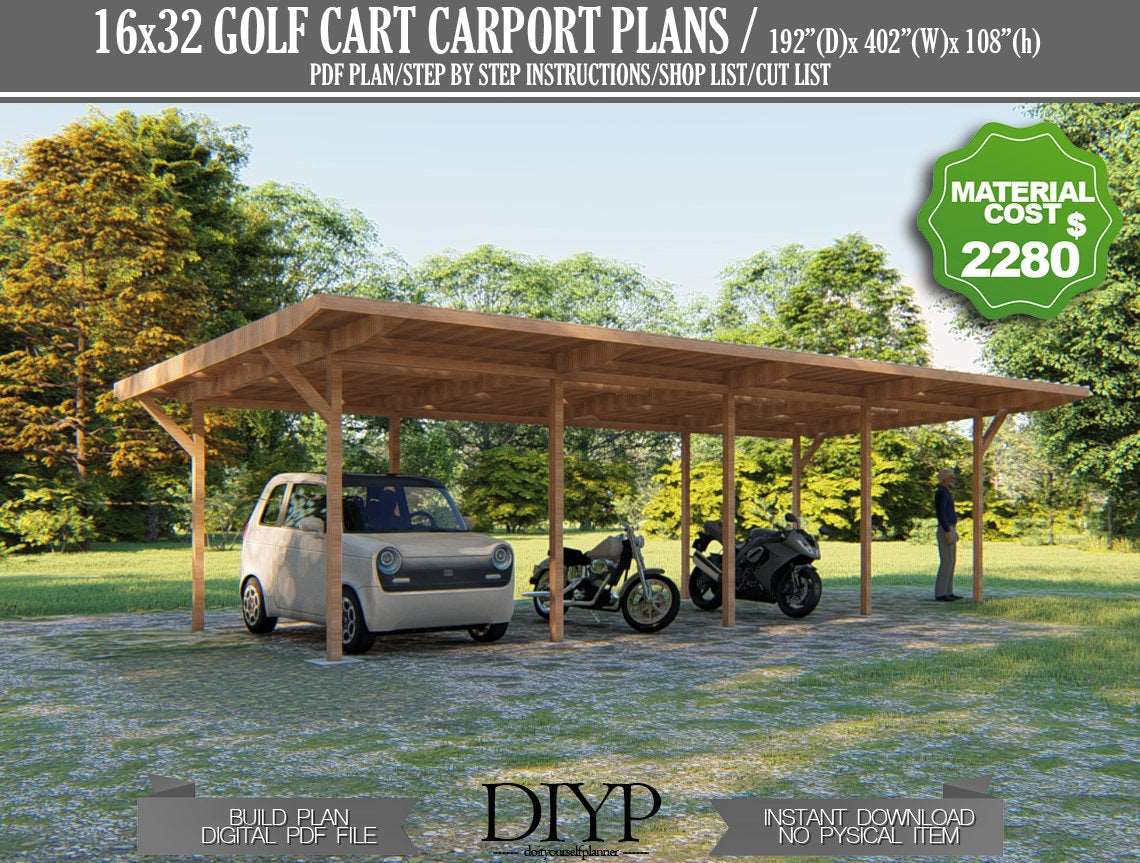 Storage Canopy and Shelter plan for 4 Golf Cart - Great Garage for ATVs, Golf Carts, mowers