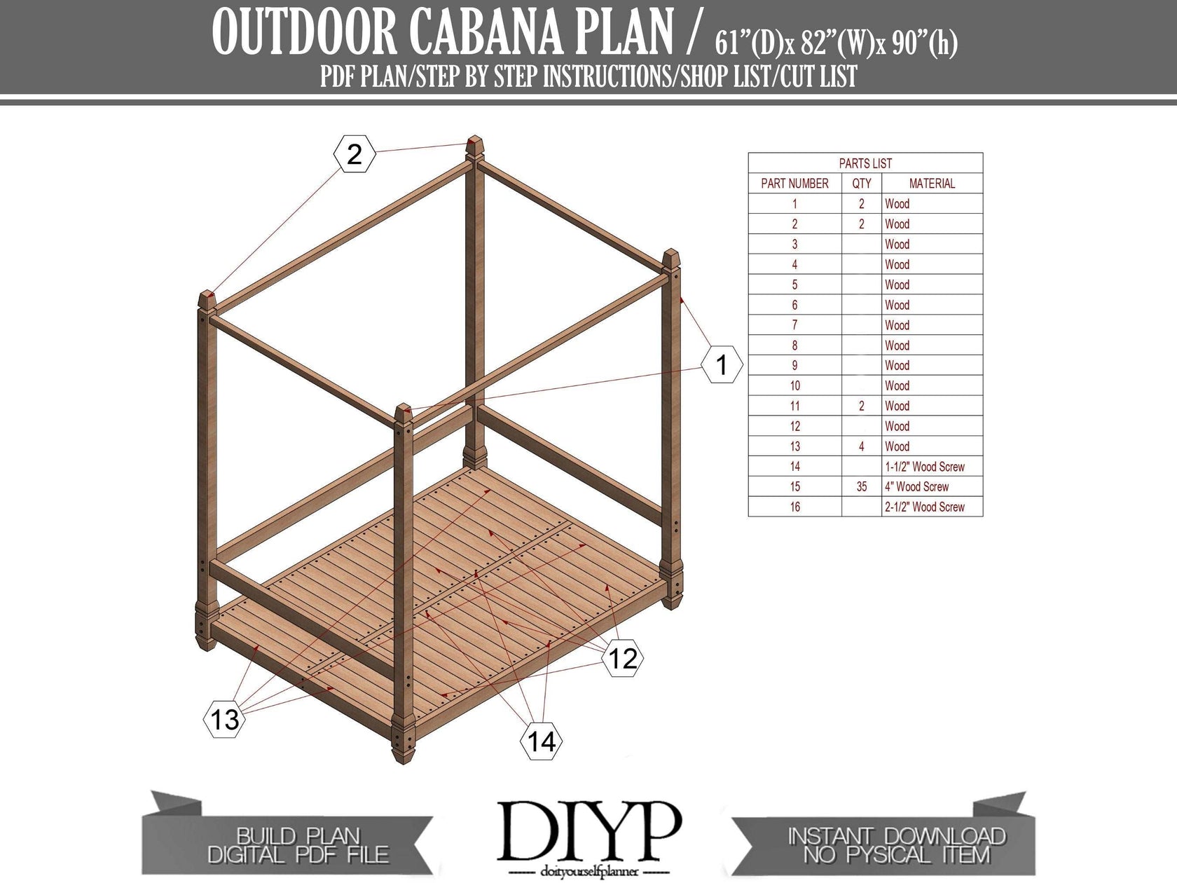 DoItYourself Outdoor Cabana Plan Digital Woodworking Plan