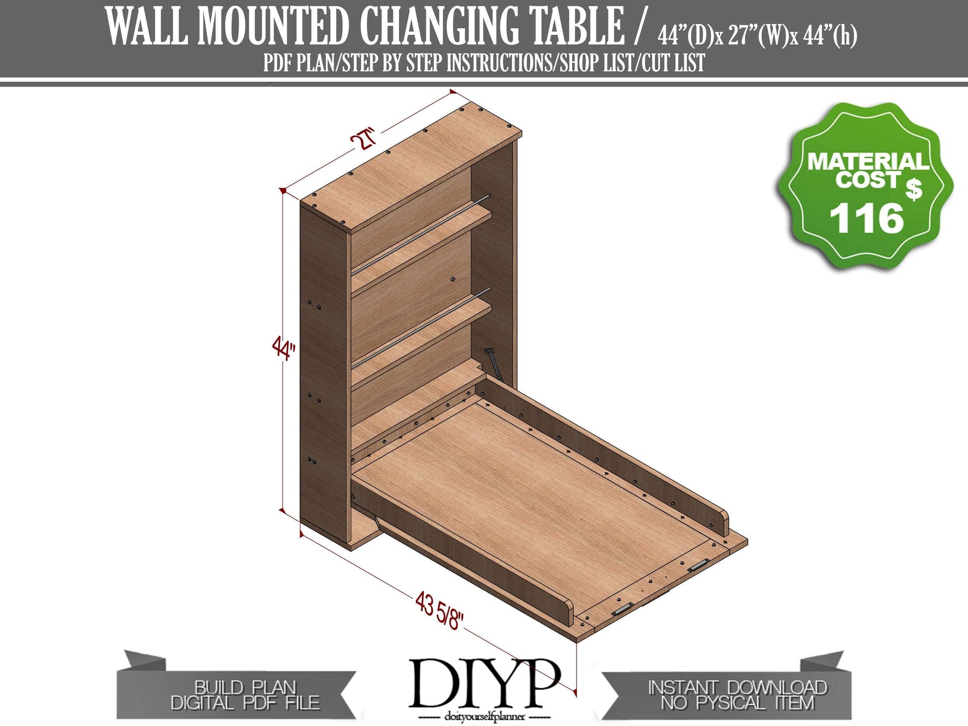 Build plans for Baby Changing Table, DIY plans for Baby Furniture, space saving furniture